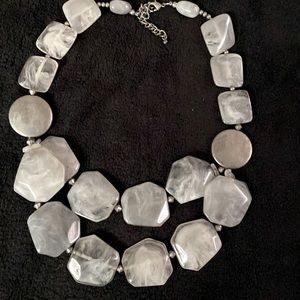 Chunky marbled grey and metal stone necklace